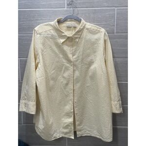 LL BEAN Women's‎ 1X White/yellow  Striped Cotton Seersucker Shirt EUC